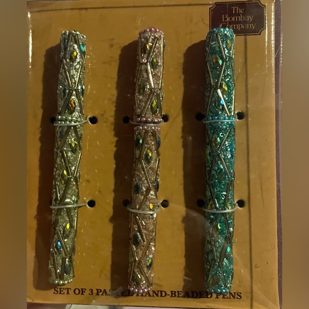 Set of 3 Pastel Hand-Beaded Pens by The Bombay Company